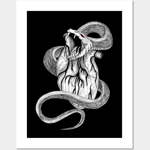 Dark art snake coiled around heart Wall Art by Bloods illustrator